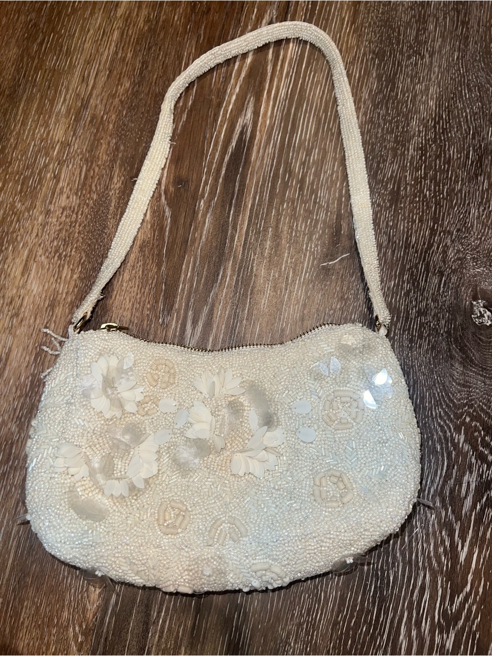 Beaded White Floral Wristlet Clutch